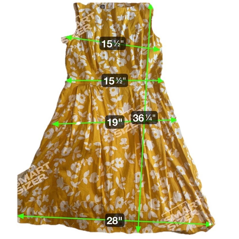 Anne Klein Women’s Yellow Floral Print Belted MIDI Sun Dress Classy Summer Sz 12 - Picture 7 of 7